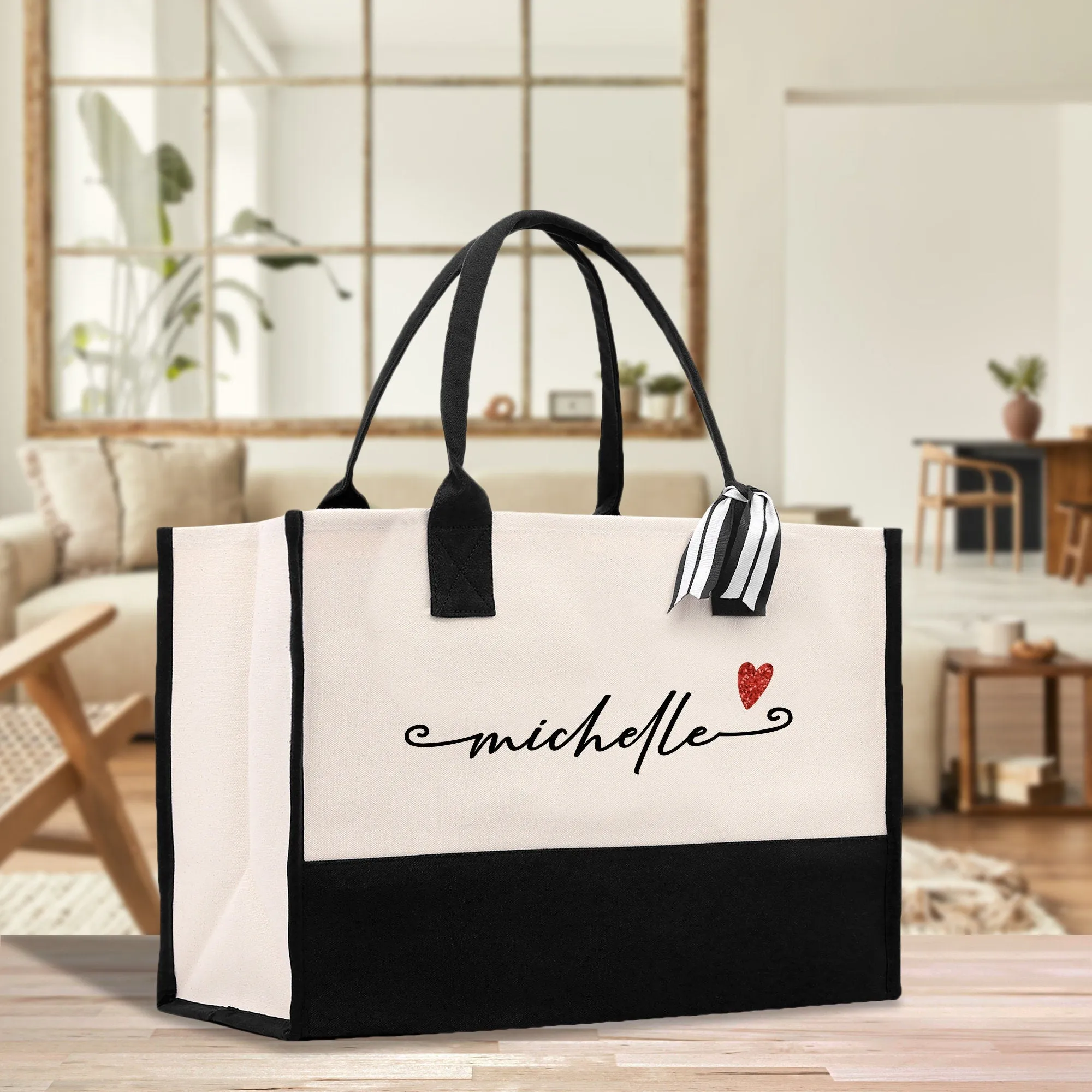 Wedding Custom Name Cotton Canvas Tote Bag Personalized Wedding Bag Bridal Shower Gift Honeymoon Gift Wedding Gift Bridesmaid Gift (MUT1001)
