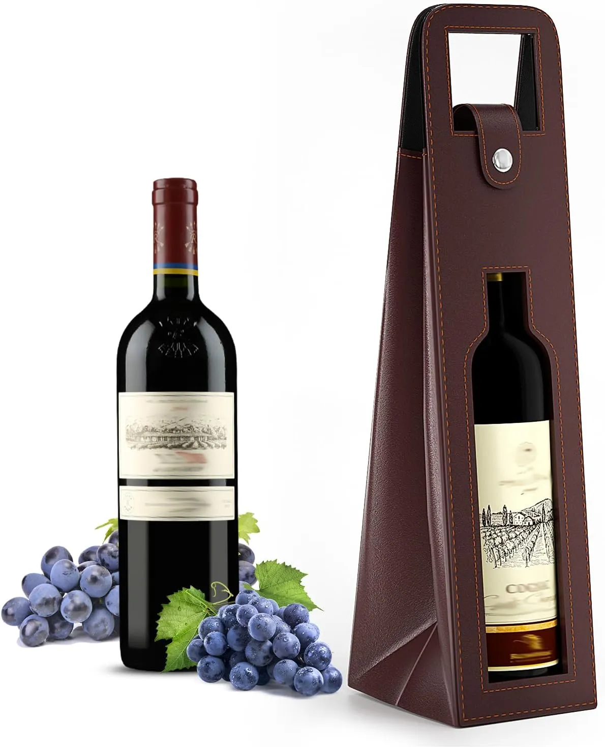 Wine Gift Bag, Reusable Leather Wine Tote Carrier, Single Bottle Champagne Beer Gift Bags Carrier for Birthday, Wedding, Picnic Party, Christmas Gifts (Brown)