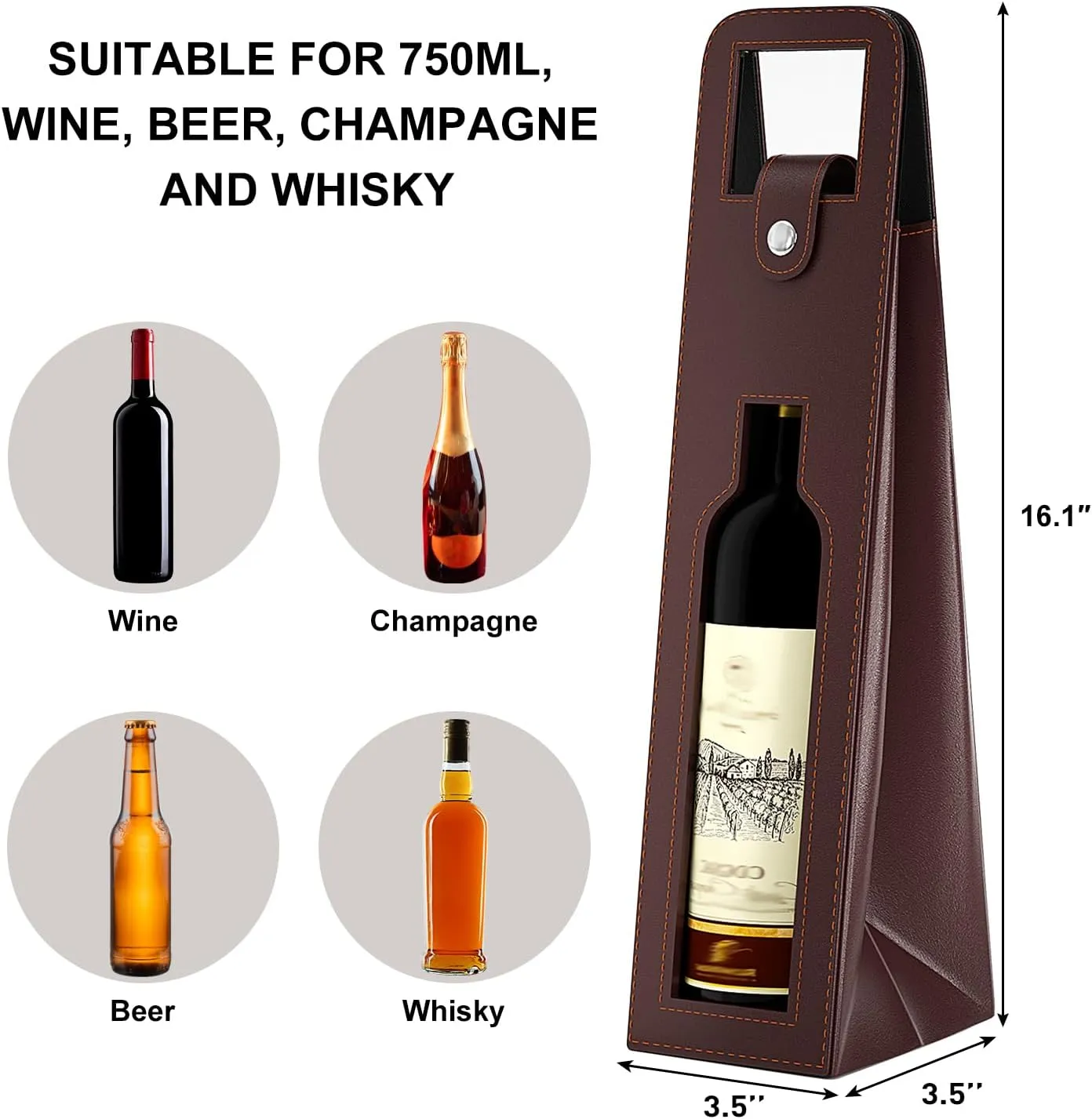 Wine Gift Bag, Reusable Leather Wine Tote Carrier, Single Bottle Champagne Beer Gift Bags Carrier for Birthday, Wedding, Picnic Party, Christmas Gifts (Brown)