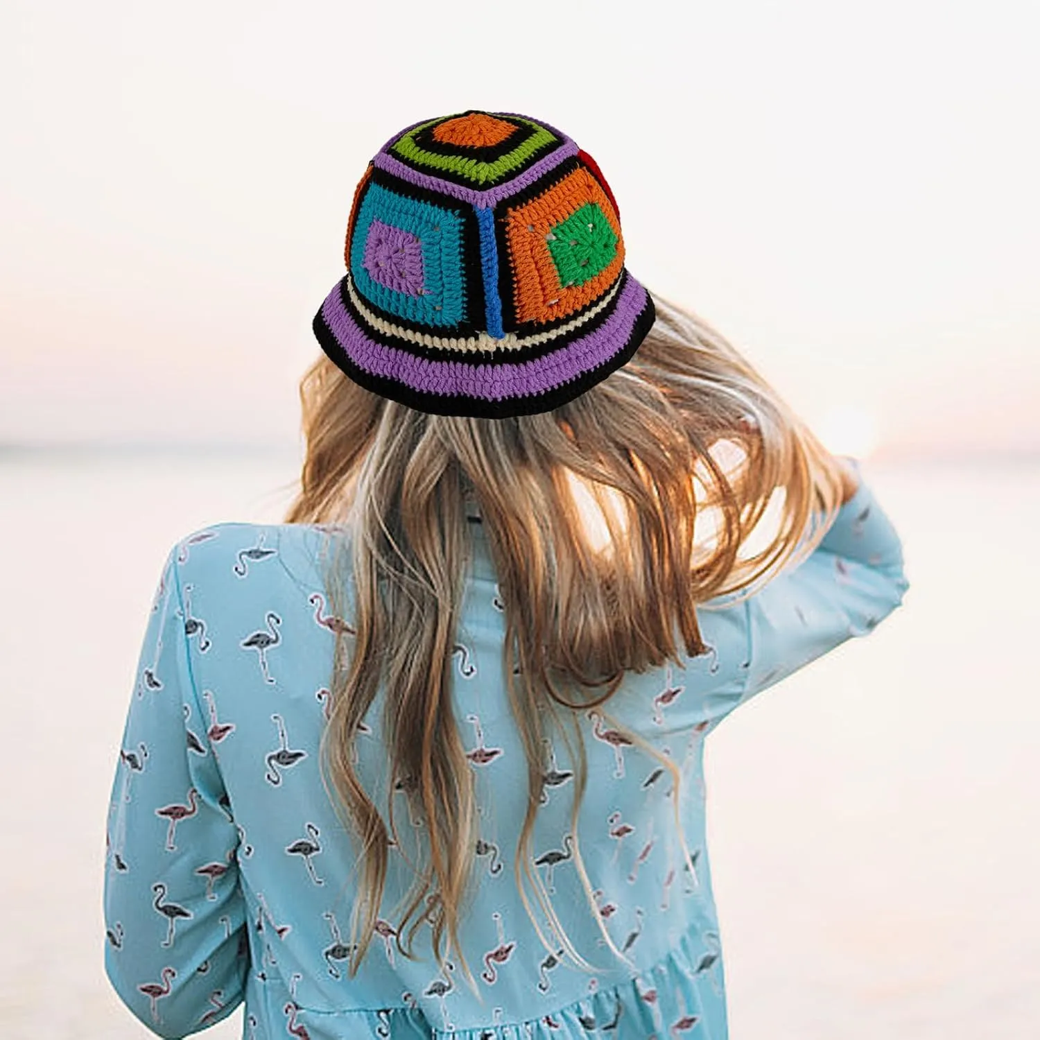 Women Knit Hat Crochet Bucket Hat Fish Hat Handmade Floppy Knitted Hats Floral Bohemian Casual Beach Hat