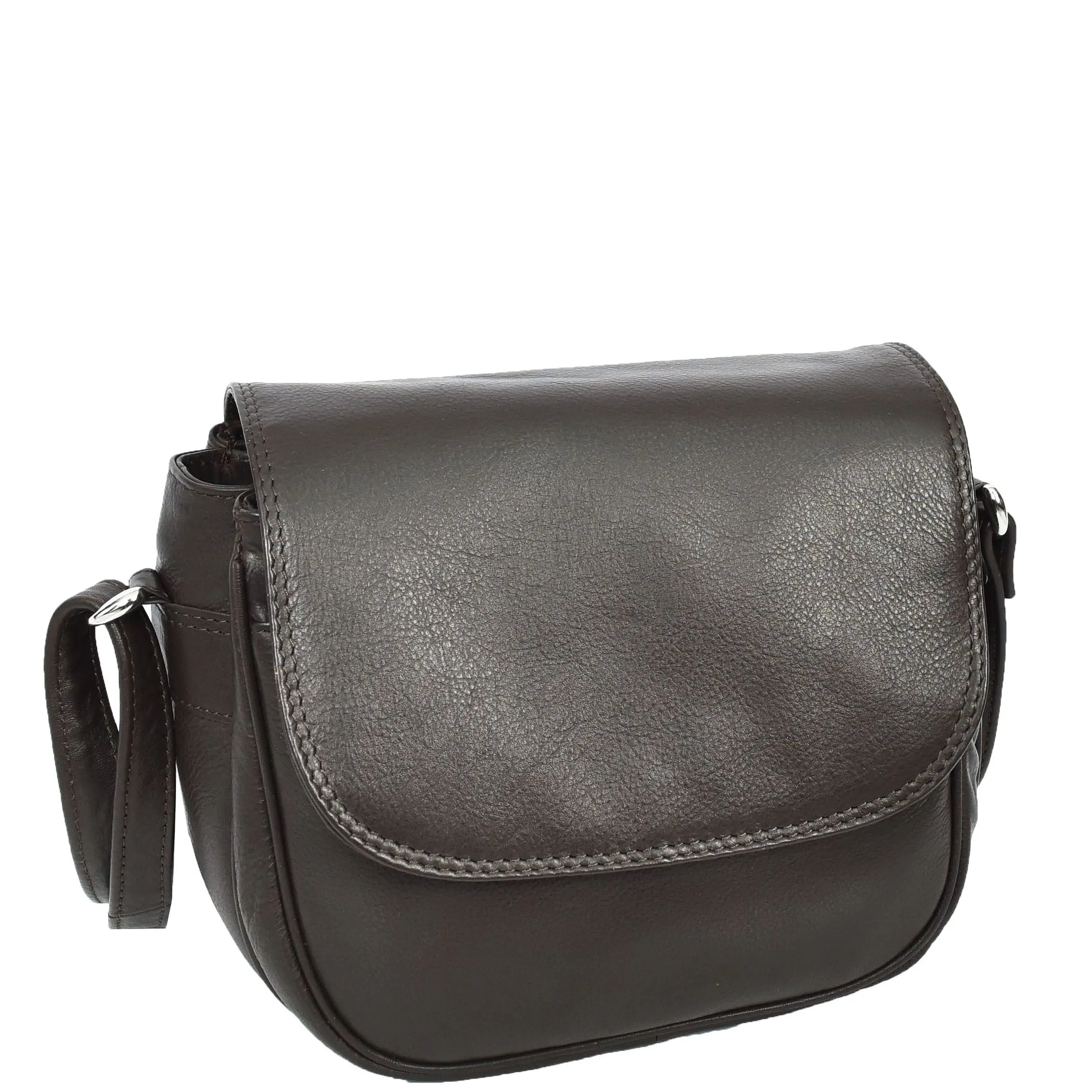 Womens Real Leather Small Crossbody Bag Classic Organiser Multi Pockets Kiera Brown