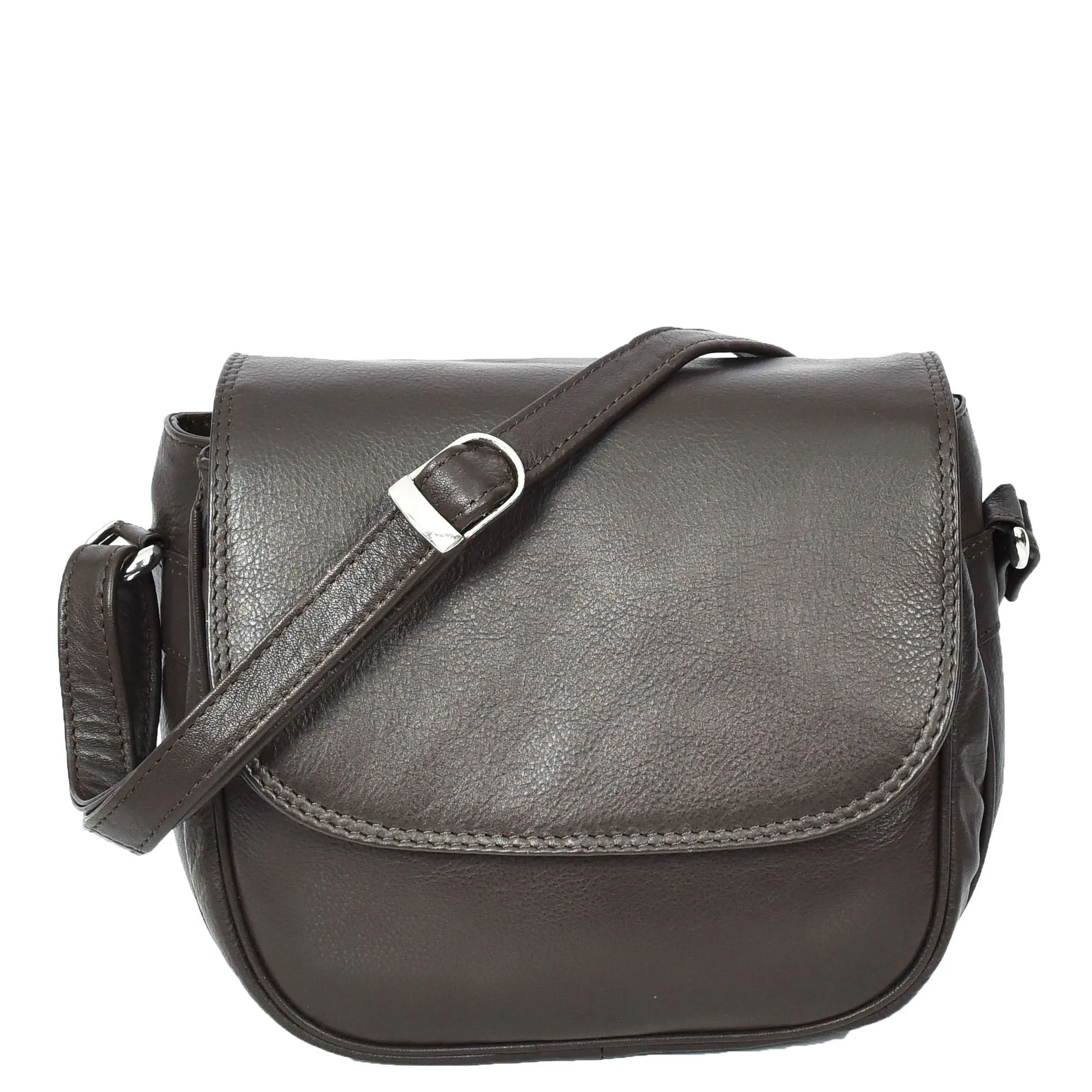 Womens Real Leather Small Crossbody Bag Classic Organiser Multi Pockets Kiera Brown