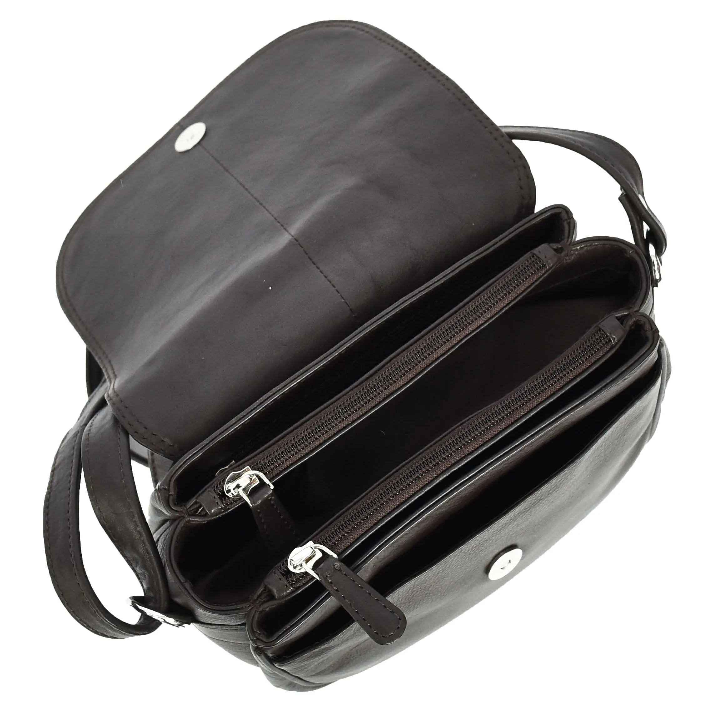 Womens Real Leather Small Crossbody Bag Classic Organiser Multi Pockets Kiera Brown