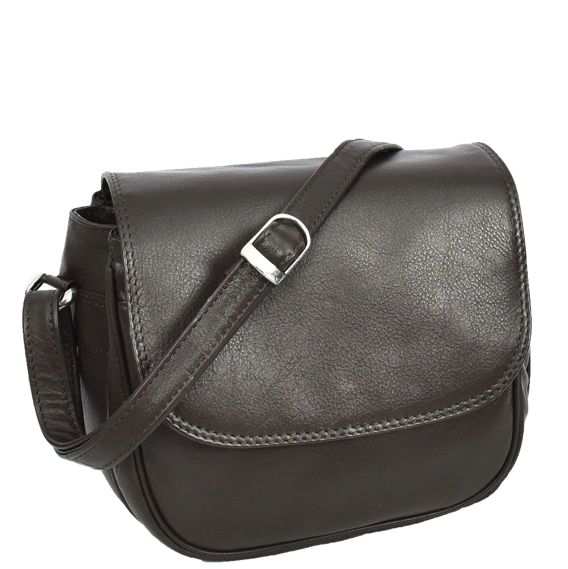 Womens Real Leather Small Crossbody Bag Classic Organiser Multi Pockets Kiera Brown