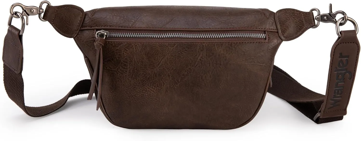 Wrangler Large Fanny Packs for Women Waist Bag Travel Belt Bags Crossbody Sling Purse Coffee