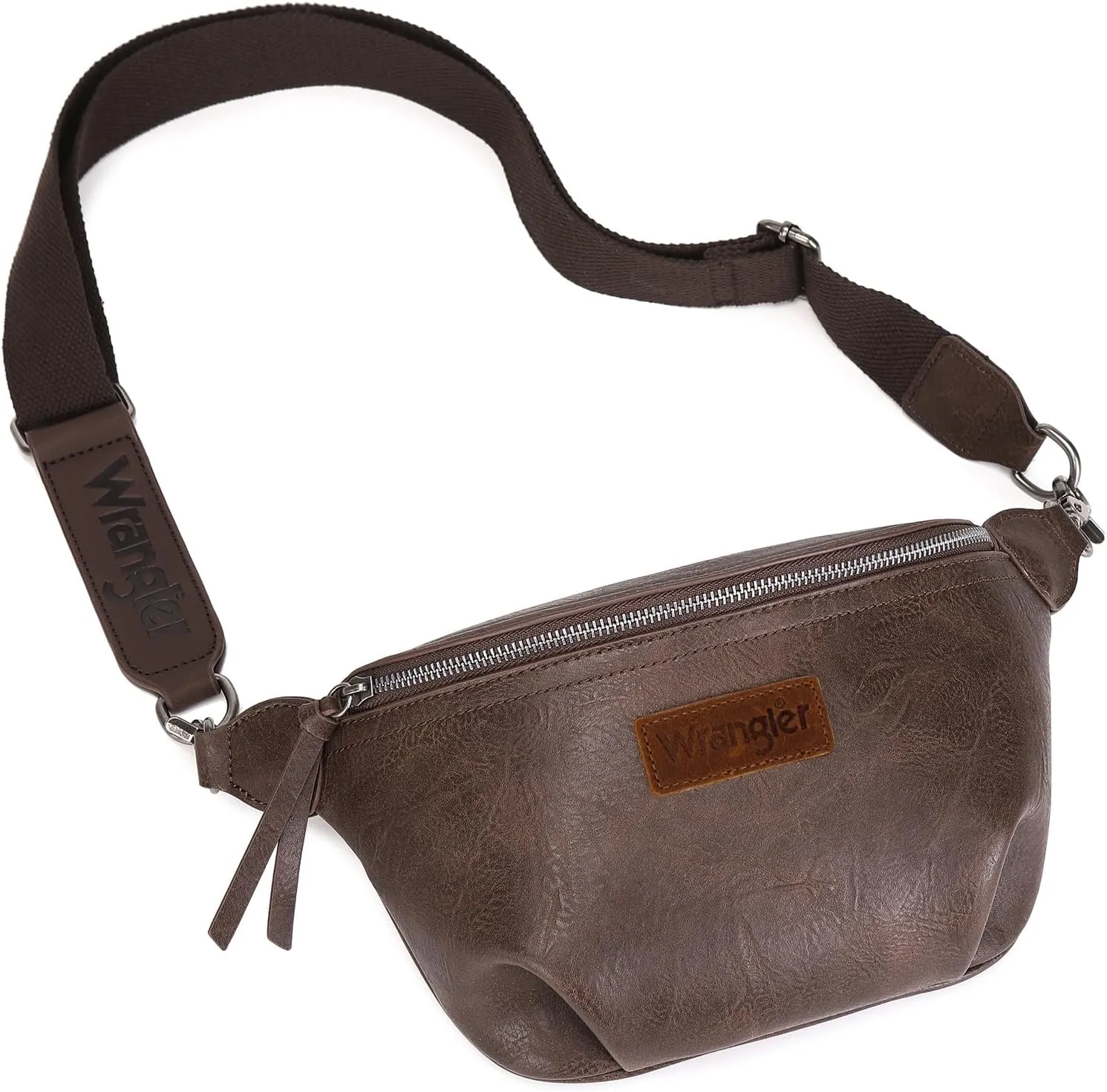 Wrangler Large Fanny Packs for Women Waist Bag Travel Belt Bags Crossbody Sling Purse Coffee