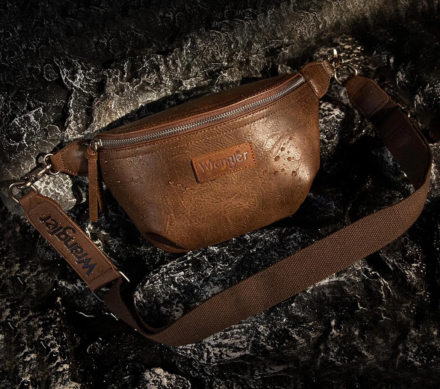 Wrangler Large Fanny Packs for Women Waist Bag Travel Belt Bags Crossbody Sling Purse Coffee