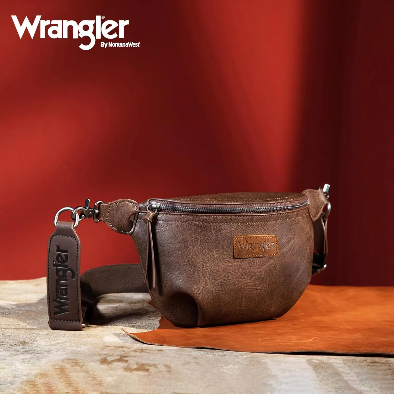 Wrangler Large Fanny Packs for Women Waist Bag Travel Belt Bags Crossbody Sling Purse Coffee
