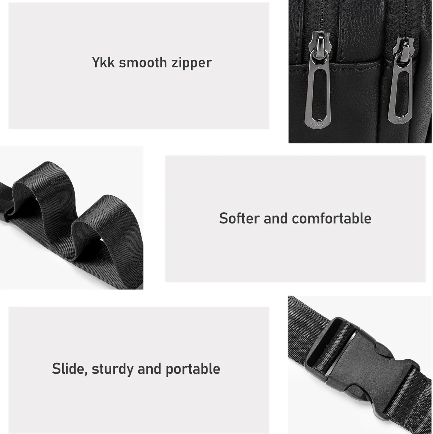 ZORFIN Fanny Packs for Women Men, Quilted Belt Bag with 5 Zipper Pockets, Fashion Waist Pack Crossbody Bag with Adjustable Belt for Travel/Shopping/Hiking/Running/Cycling ((Quilted Black, Gray Zipper)